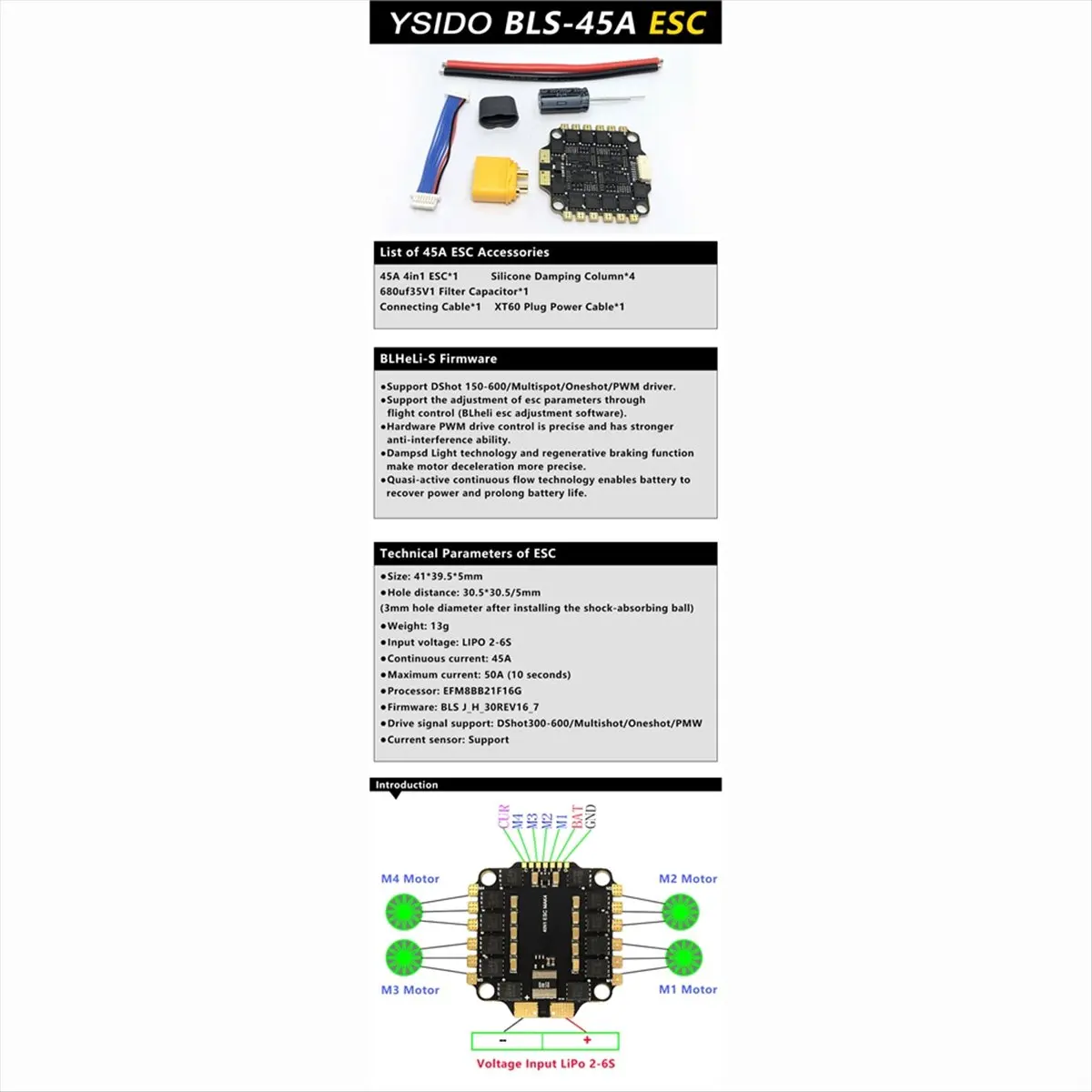 Фото (A65I) BLS-45A 4-в-1 ESC 2-6S FPV ESC 30x30мм с поддержкой DShot300-600/Multishot/Oneshot/PMW для RC FPV дронов №1