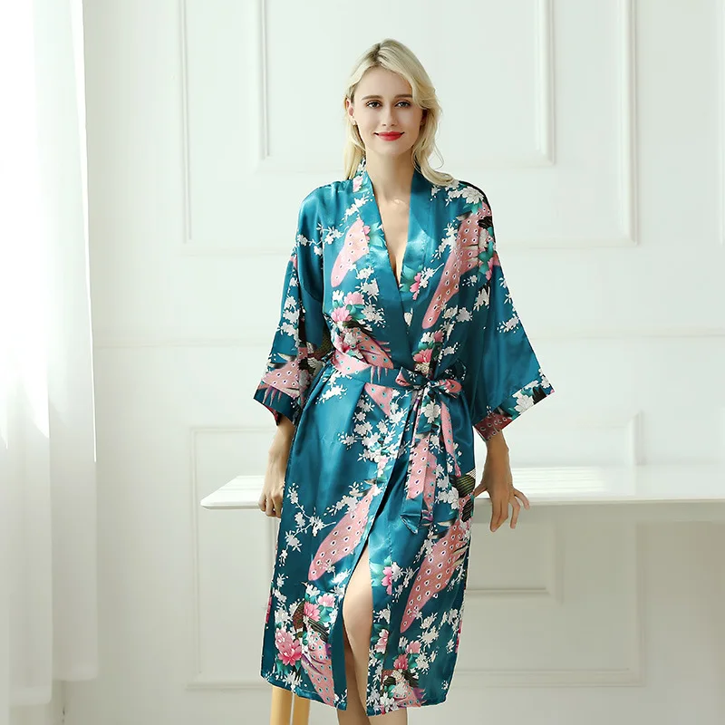 

Women's Floral Print Bride Bridesmaids Robes Satin Wedding Kimono Bridal Dressing Gown Soft Silky Sleepwear Ladies Nightgowns
