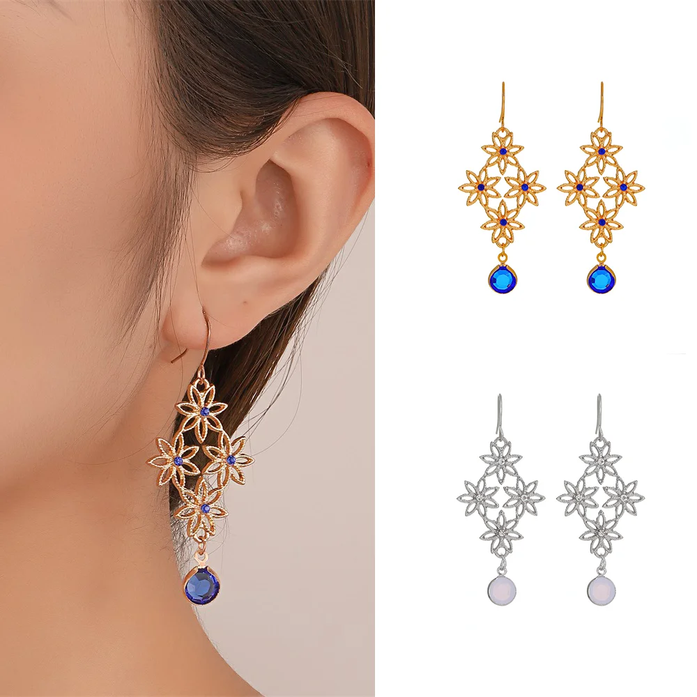 

Retro court style hollow long flower earrings temperament diamond-studded crystal tassel earrings earrings