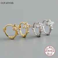 ccfjoyas 9mm 925 sterling silver cross inlaid zircon hoop earrings european and american women earring wedding party jewelry