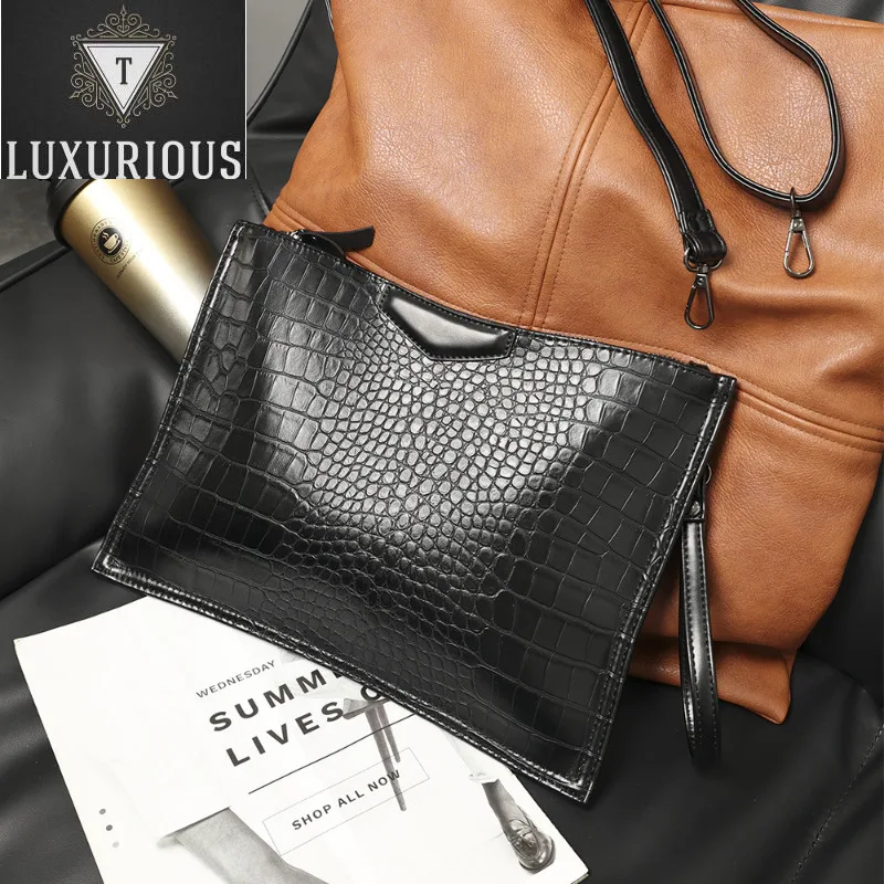 

Luxury Crocodile Pattern Leather Men's Clutch New Fashion Clutches Men Hand Crossbody Envelope Handbags Document Bag