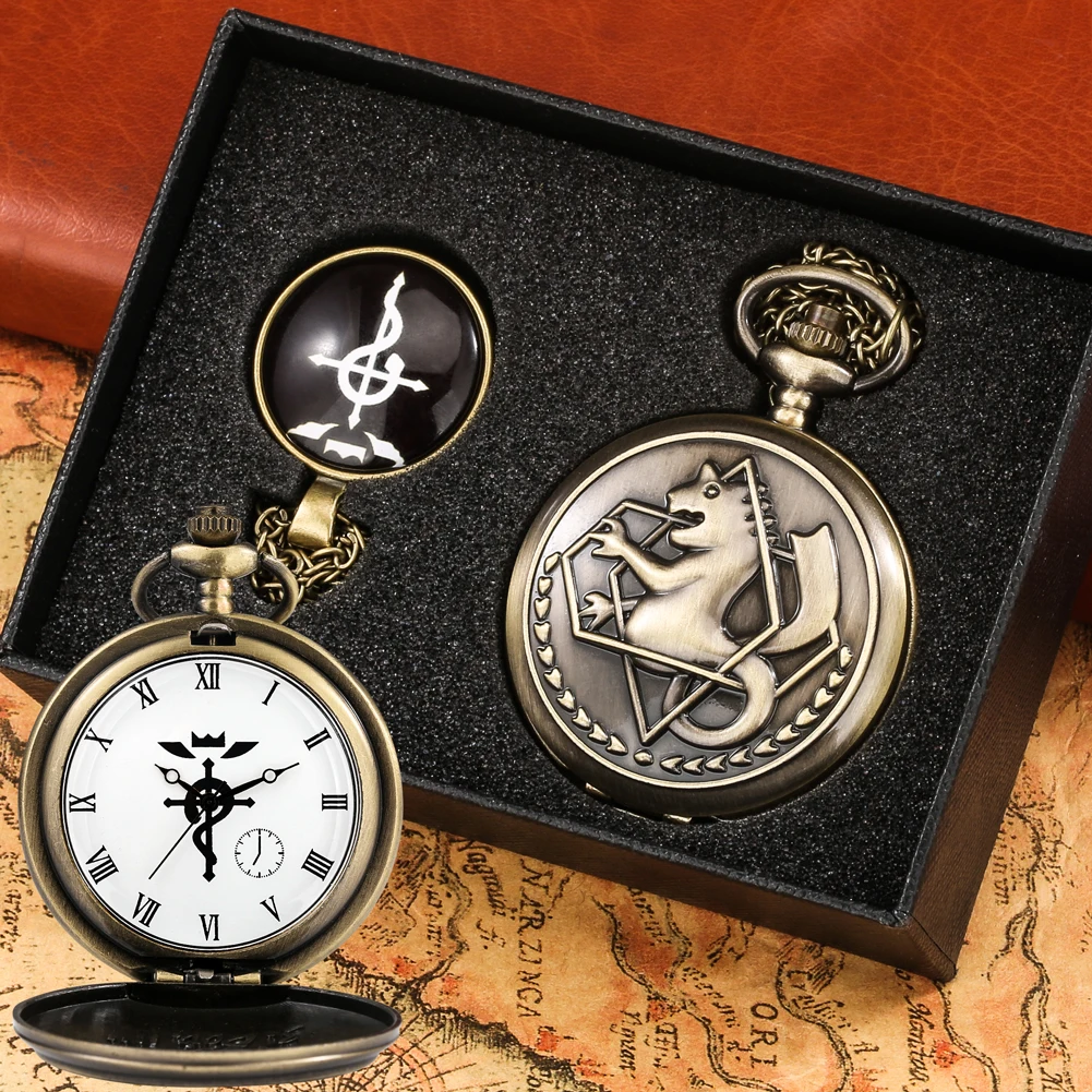 Pocket Watch Anime Fullmetal Alchemist Men's Quartz Pocket Watches Cosplay Japan Anime Necklace Gift for Menreloj De Bolsillo