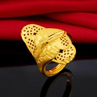 hoyon gold jewelry 24k color original flower opening adjustable ring for women wedding simple style retro style female gold ring