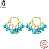 orsa jewels irregular shape natural turquoise beads hoop earrings 925 sterling silver gemstone earings for women jewelry gme22