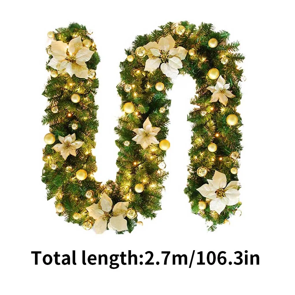 

PVC 2.7m Christmas Rattan Portable Xmas Tree Garland Window Hotel Holiday Festival Wreath with LED Light Silver