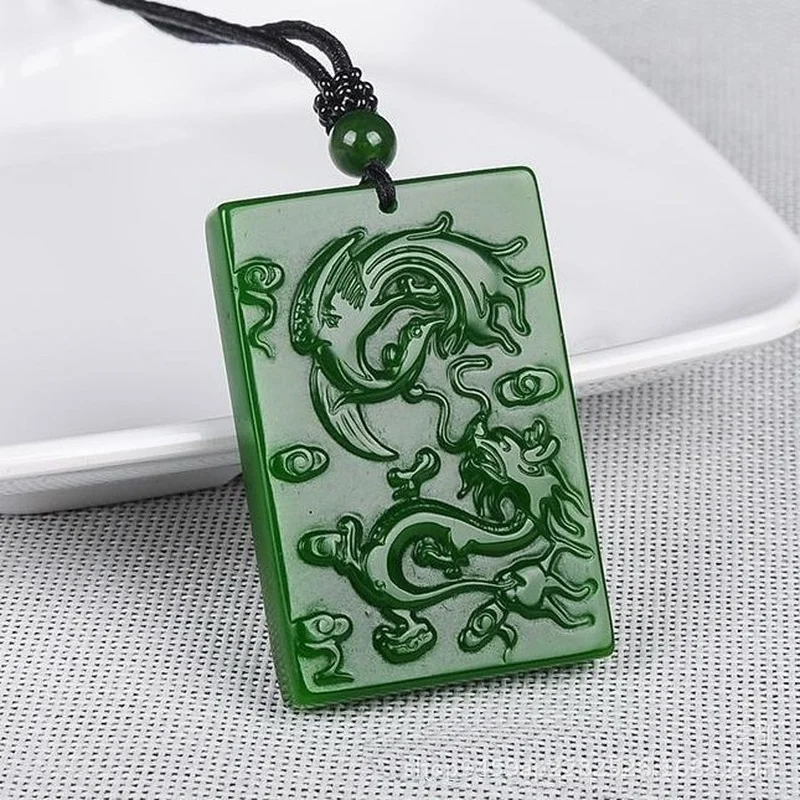 

Natural Green Hand-carved Dragon and Phoenix Jade Pendant Fashion Boutique Jewelry Men and Women Necklace Gift Accessories