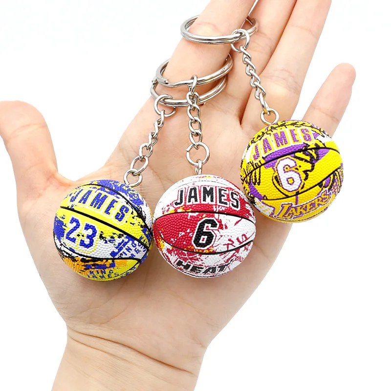 Fashion Basketball Star Name Keychain Trend 3D Basketball Keychains Mini Match Souvenir Ball Keyring Pendant for Sport Fan Gift