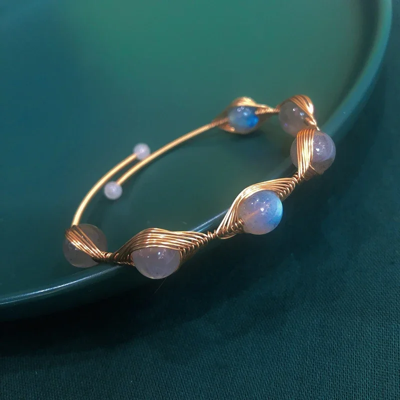 2024 Новый браслет ручной работы из натурального лунного камня с кристаллами для