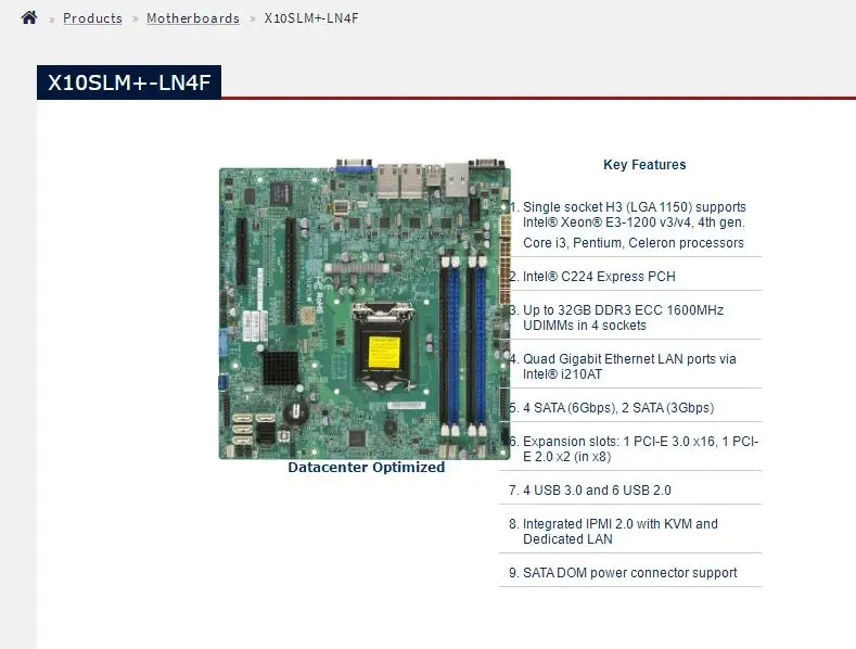 X10SLM +-LN4F для материнской платы Supermicro LGA1150 E3-1200 v3/v4 4-го поколения. Core i3 DDR3 ECC Quad Gigabit