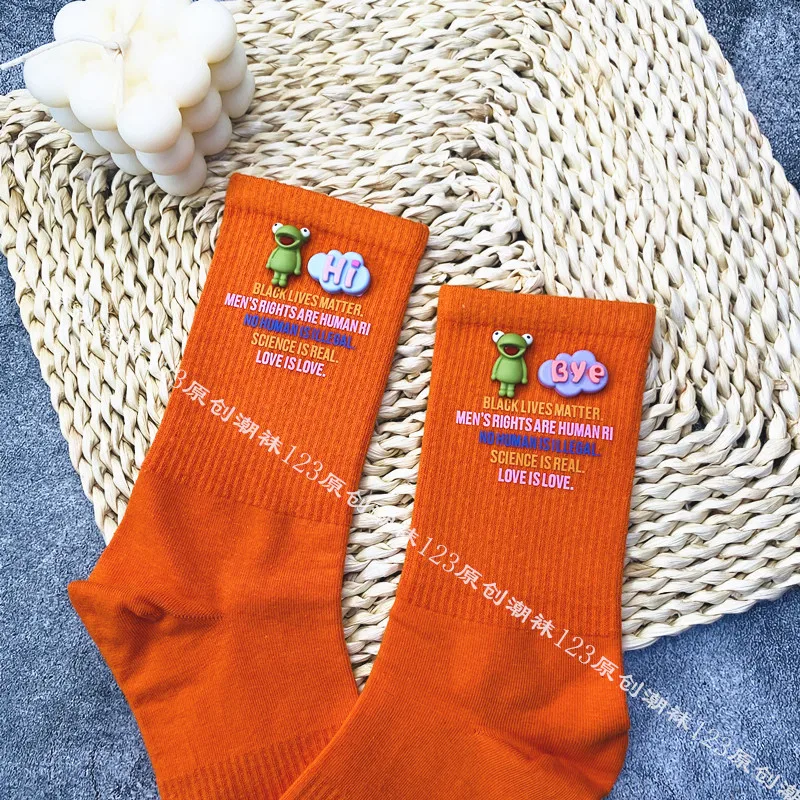 Personality Cartoon Dolls Trendy Candy Color Women Middle Tube Stockings All-match Net Red Age Reduction Students Cotton Socks