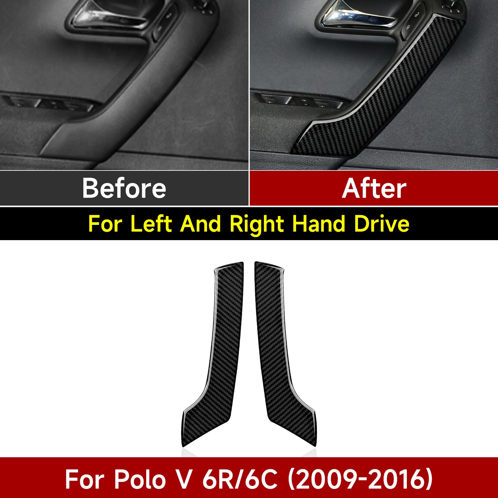 

Декоративные накладки на подлокотники дверей автомобиля. Наклейка из углеродного волокна для интерьера. Аксессуары для Volkswagen Polo V 6R/6C (2009-2016)