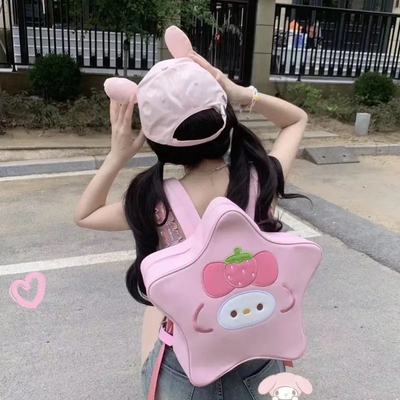

My Melody Kawaii Sanrio Backpack Cartoon Cutegirl Heart PU Leather Pentagonal Star Bag Sweet Cool Practical Gift Creative New