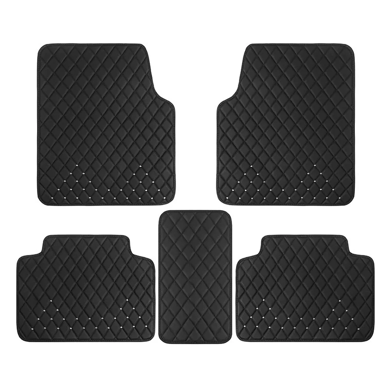 Diamond Inlaid Car Foot Mat Universal Leather Bling Car Floor Mat For Women Waterproof Anti Dirt Pad Floor Protective Cover