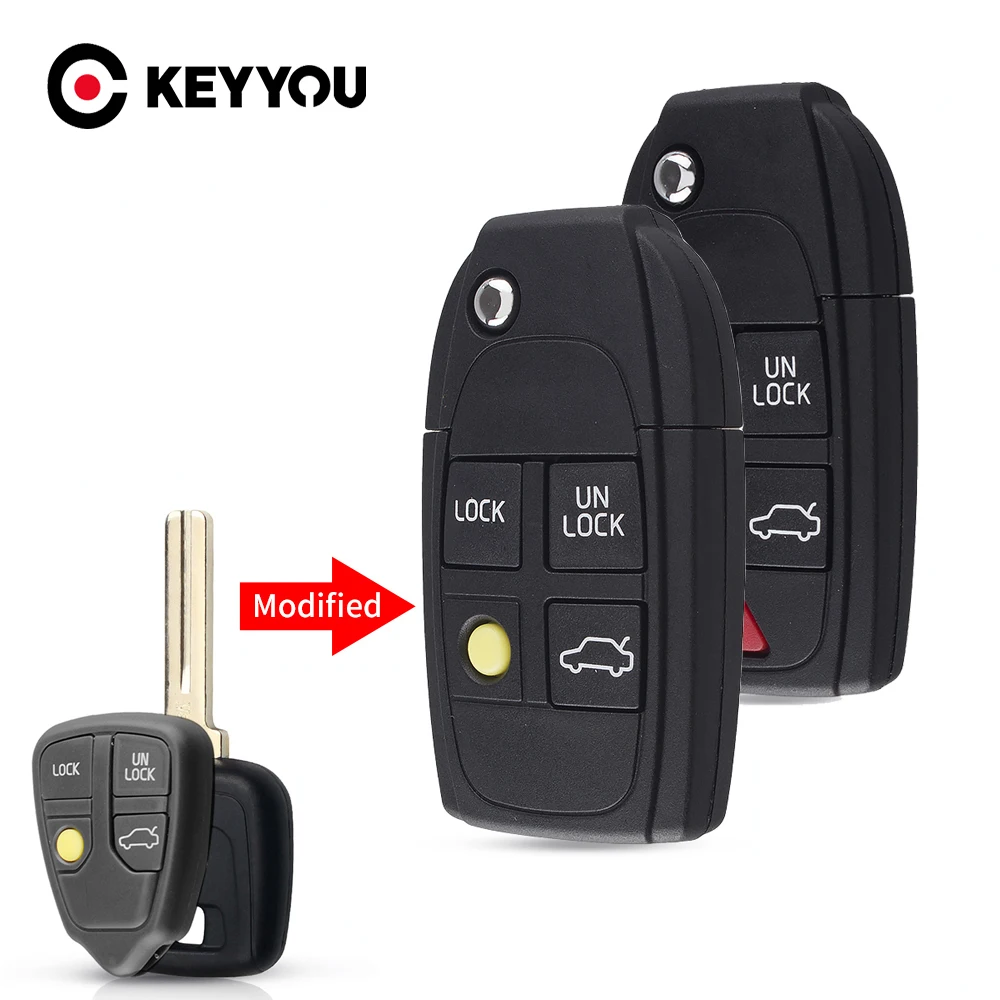 KEYYOU 2/3/4/5 Buttons Modified Remote Flip Folding Key Shell For Volvo XC70 XC90 V50 V70 S60 S80 C30 Fob Car Key Case