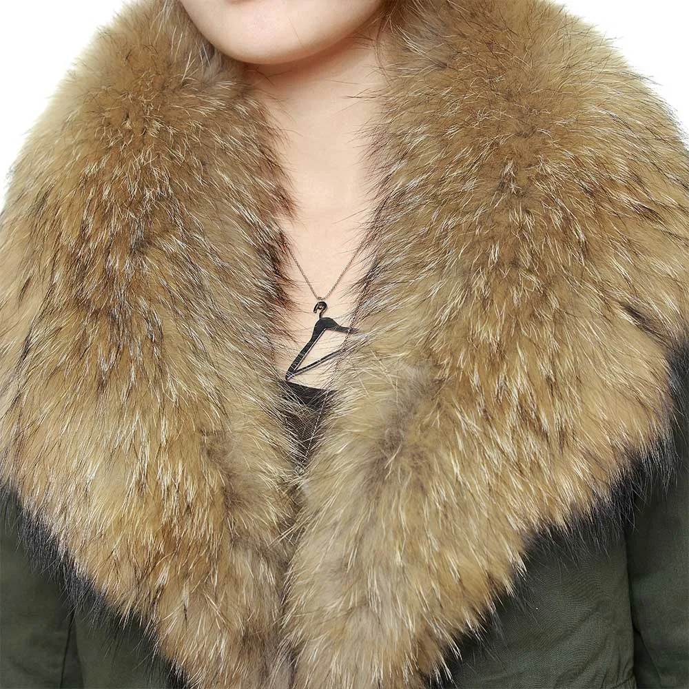 Maomaokong  new style  winter women cotton coat Natural real raccoon fur collar jacket female parka with large fluffy real  fur