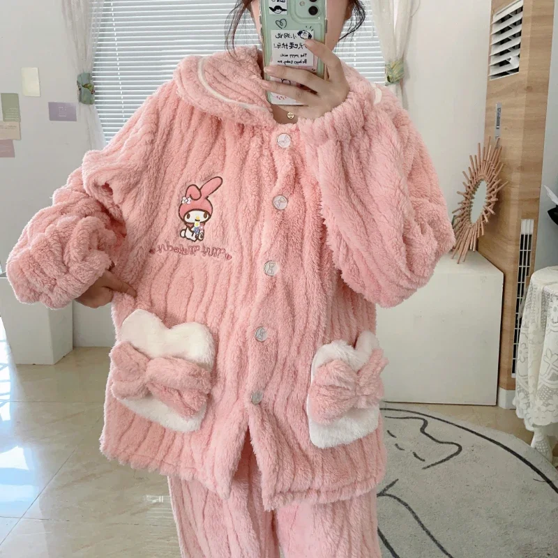 

MyMelody Sanrio Kawaii Anime Plush Pajama New Cute Cinnamoroll PomPomPurin Winter Warm Homelike Bathrobe Set Birthday Girl Gift