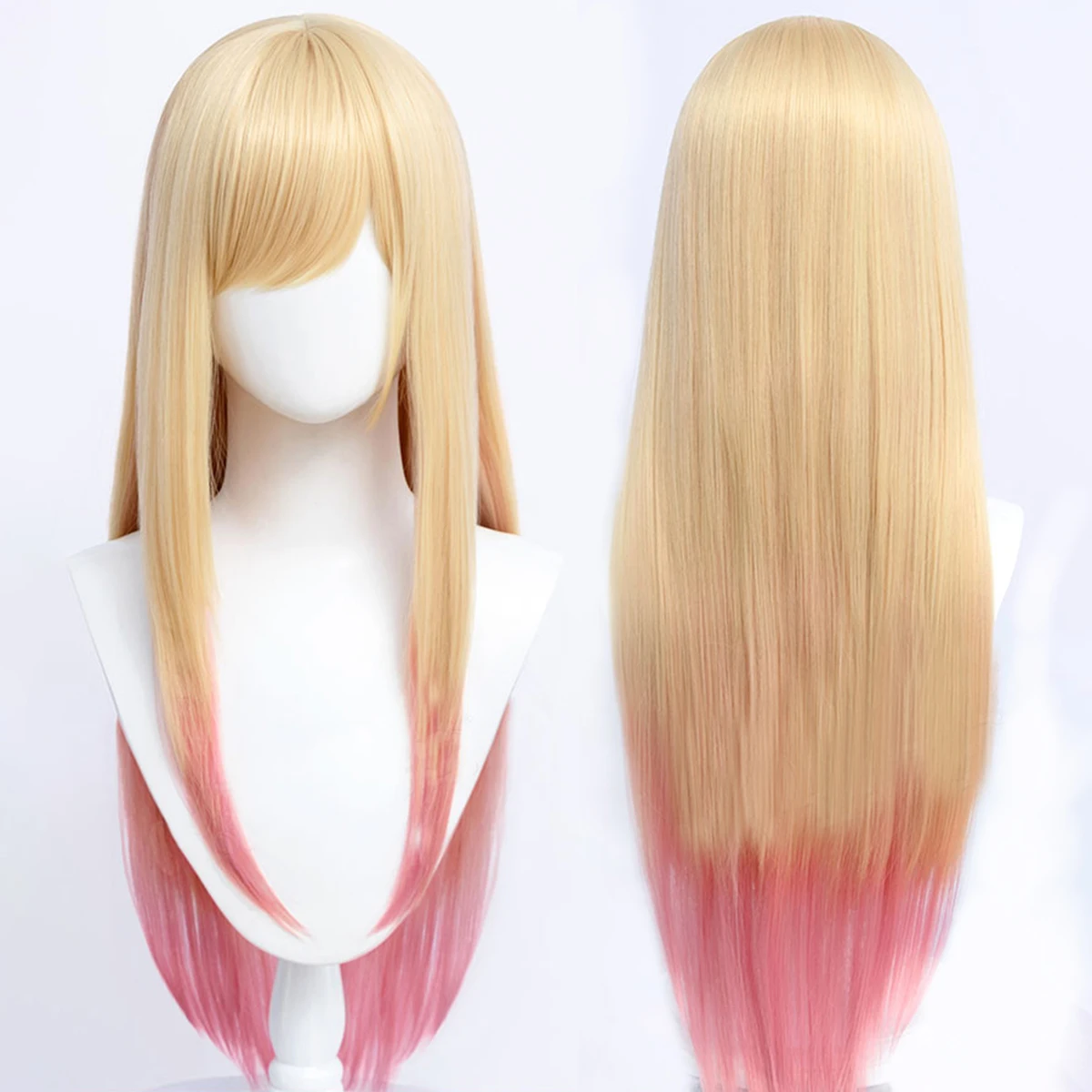 

MSTN Pink and Black Long Straight Fake With Bangs Hair Ombre Color Synthetic Hair Wig Cosplay Lolita Daily Wig For Women Wigs