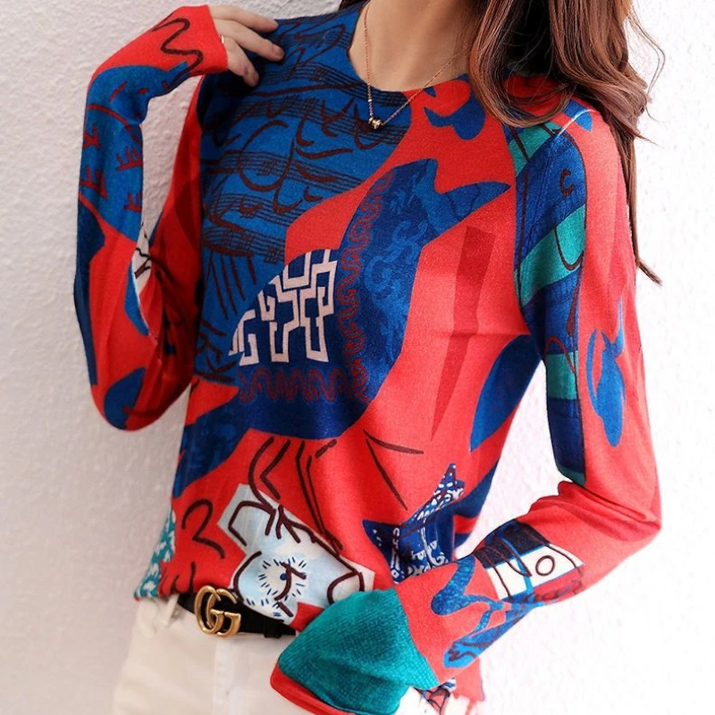 

Fashionable New Print Splice Tie Dyed T-shirt Top Women's Autumn Casual Pullover Korean T-shirt 2022 Harajuku Graphic T Shirts