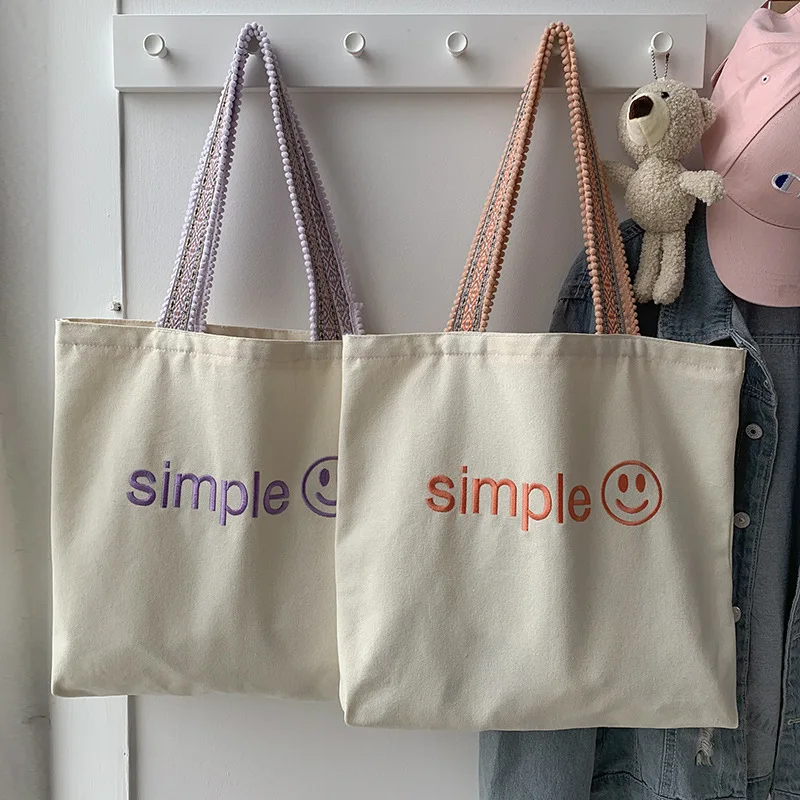 

New Arrival Embroidery Bags for Women Large Capacity Canvas Bags Casual Street Woman Tote Bags Zipper Open Handabgs Women Bags