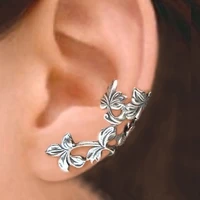 new retro silver plated hollow out twig leaf clip earrings for women fashion jewelry party gift accessories no piercing earring