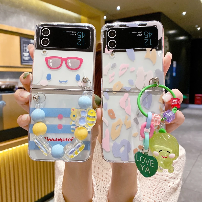 

Funda Case for Samsung Galaxy Z Flip 4 Z Flip 3 Cartoon Bear Coloured Leopard Bracelet Shockproof Protetcion Phone Case Cover