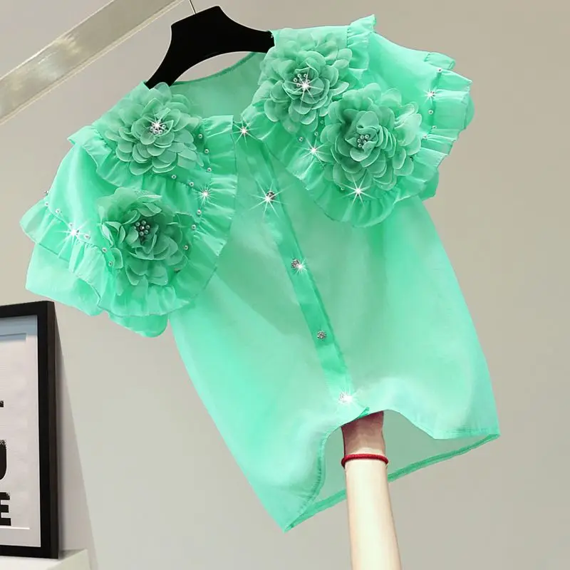 Neploe Элегантный топ с цветочными заклепками 2024 Y2K Summer Femme Винтажные футболки