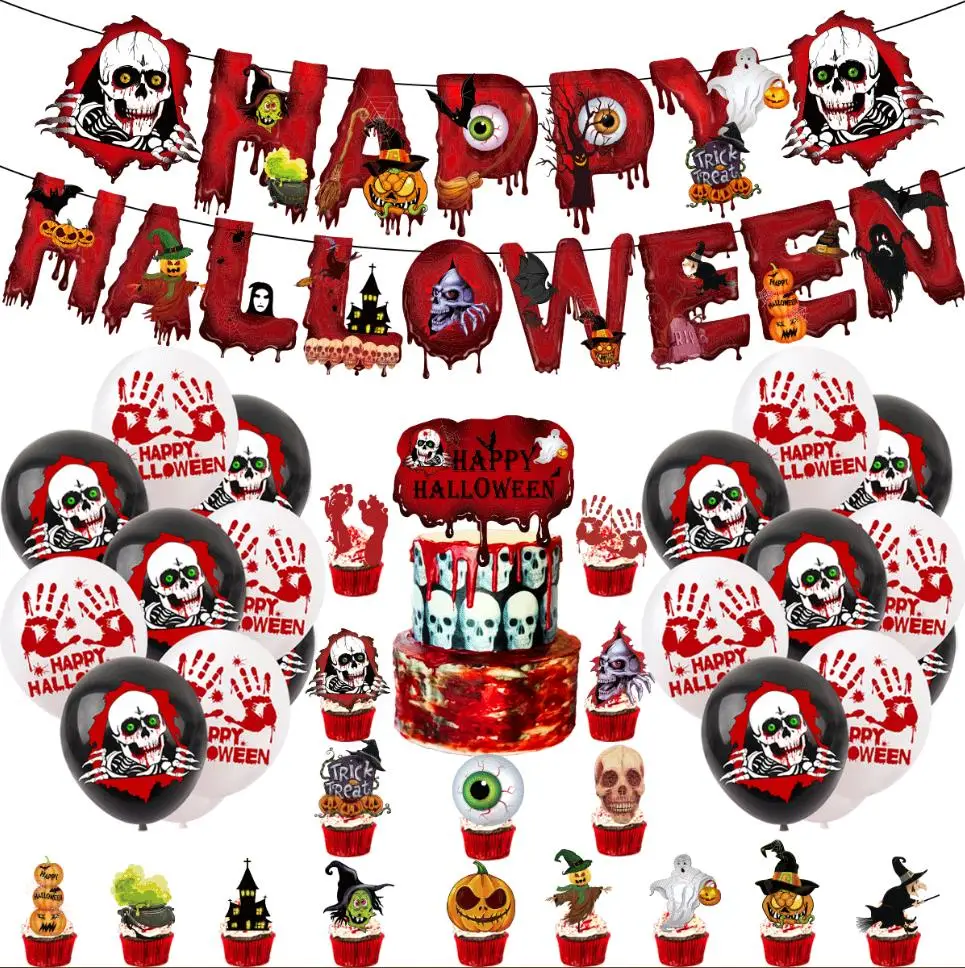 

52PCS Halloween Party Decorations Party Decor Set with Halloween Banner Balloon Cupcake Toppers Home Hocus Pocus Party Supplier