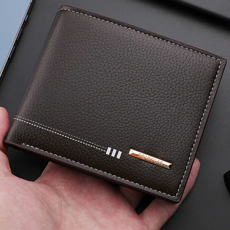 New Short Horizontal Wallet Men Multifunctional Luxury PU Leather Men's Wallet Card Bag Lychee Pattern Zipper Coin Purse