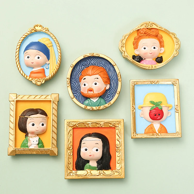 Van Gogh Mona Lisa Fridge Magnets Cute Princess Prince Refrigerator Sticker Lovely Cartoon Magnetic Stickers 3D Resin Home Decor