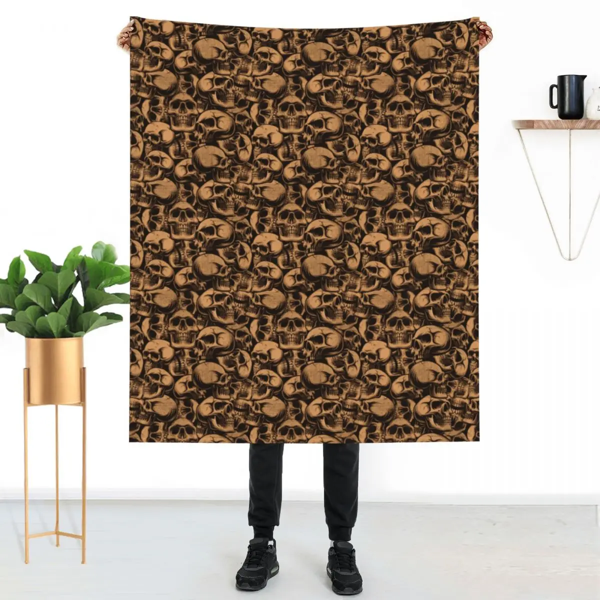 

Grunge Skeleton Blanket Funny Skulls Print Customize Furry Throw Blanket Sofa Warm Winter Blankets