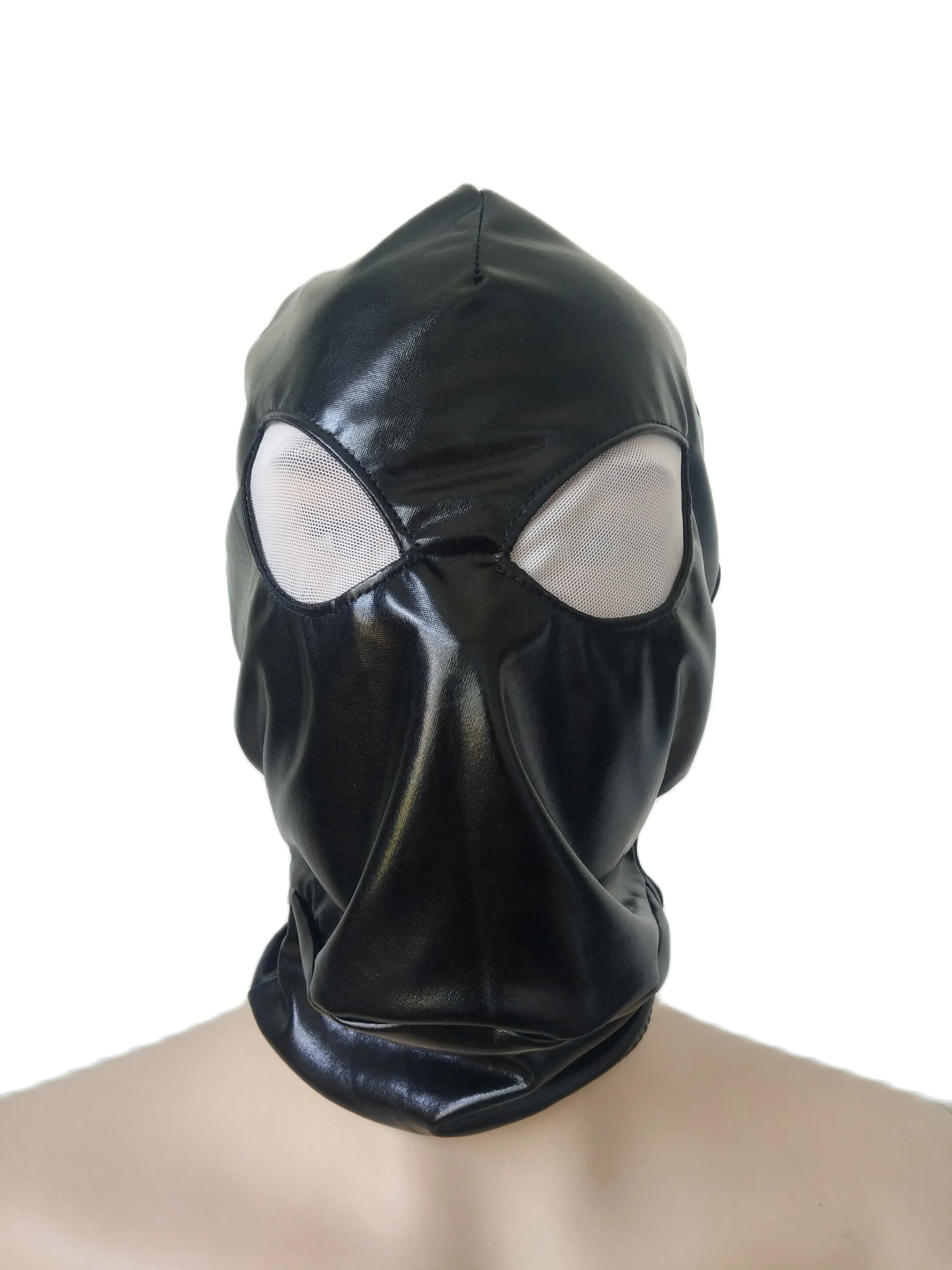 

Adult Cosplay Black shiny metallic Alien hood open white mesh eyes Costumes Party Accessories Halloween Masks