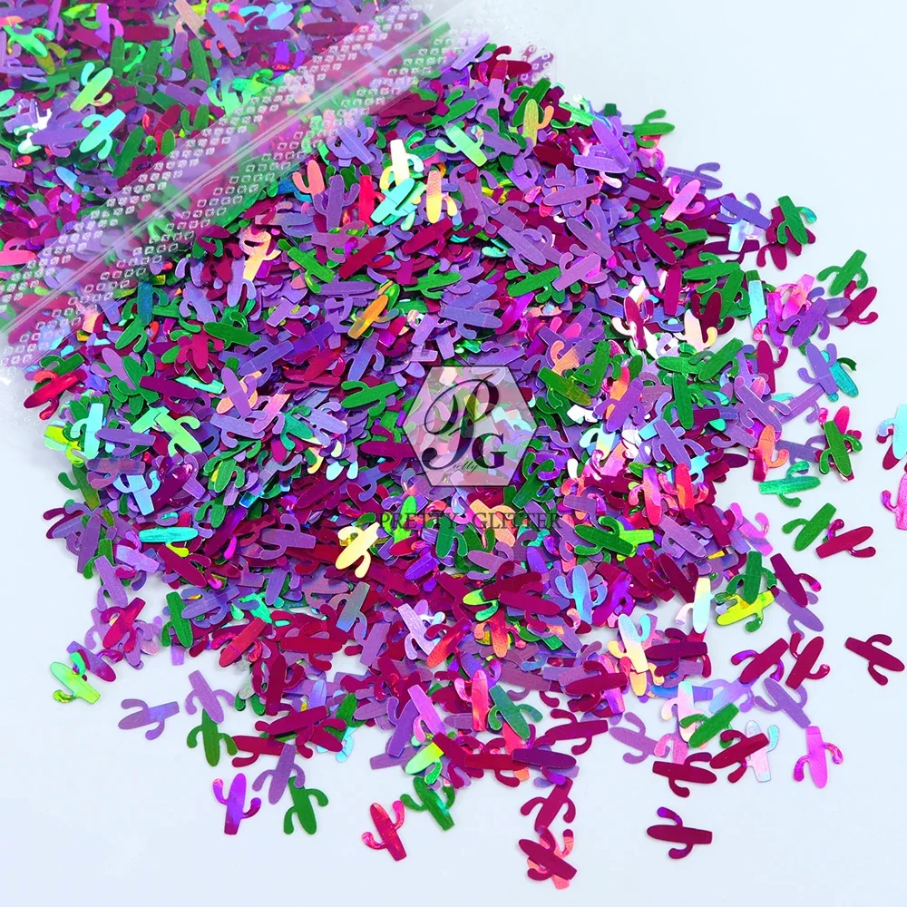 Оптовая продажа 8 мм голографические блестки PrettyG в форме кактуса и зеленой