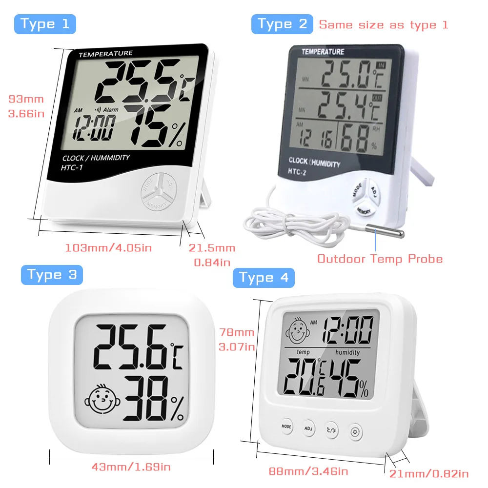lcd electronic digital temperature humidity meter indoor outdoor thermometer hygrometer weather station clock htc 1 htc 2 free global shipping