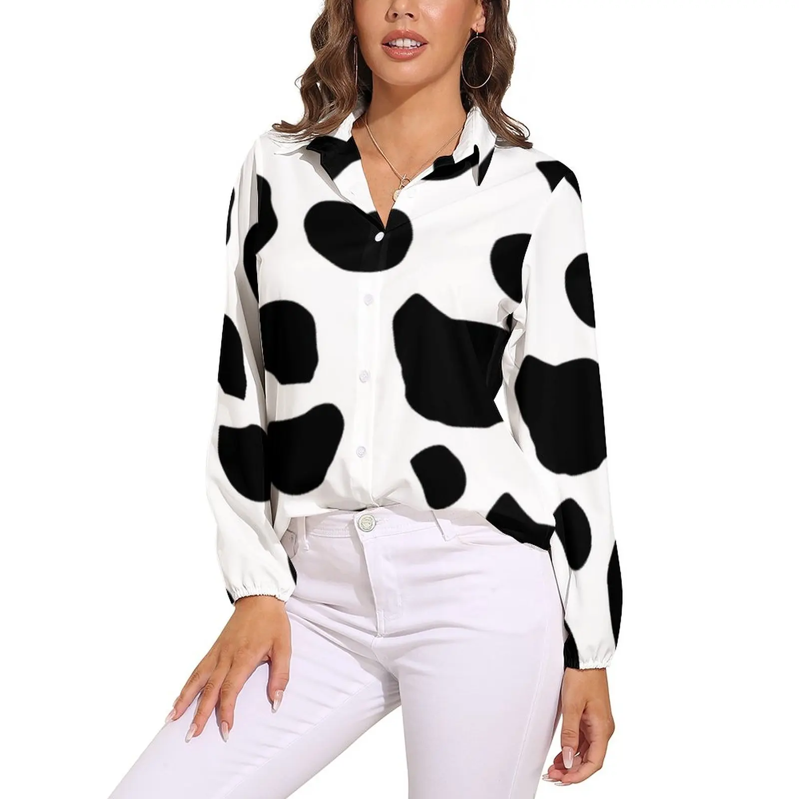 

Cow Blouse Animal Long Sleeve Chic Social Shirt Girls Harajuku Top Shirts
