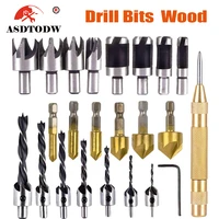 23 pack woodworking chamfer drilling tool countersink drill bits wood plug cutter and automatic