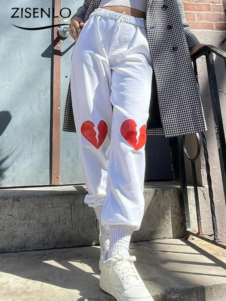 

2022 Spring and Autumn Street Leisure Heartbreak Printing Drawstring Bundle Foot Leisure Pants Sweatpants Women Streetwear Women