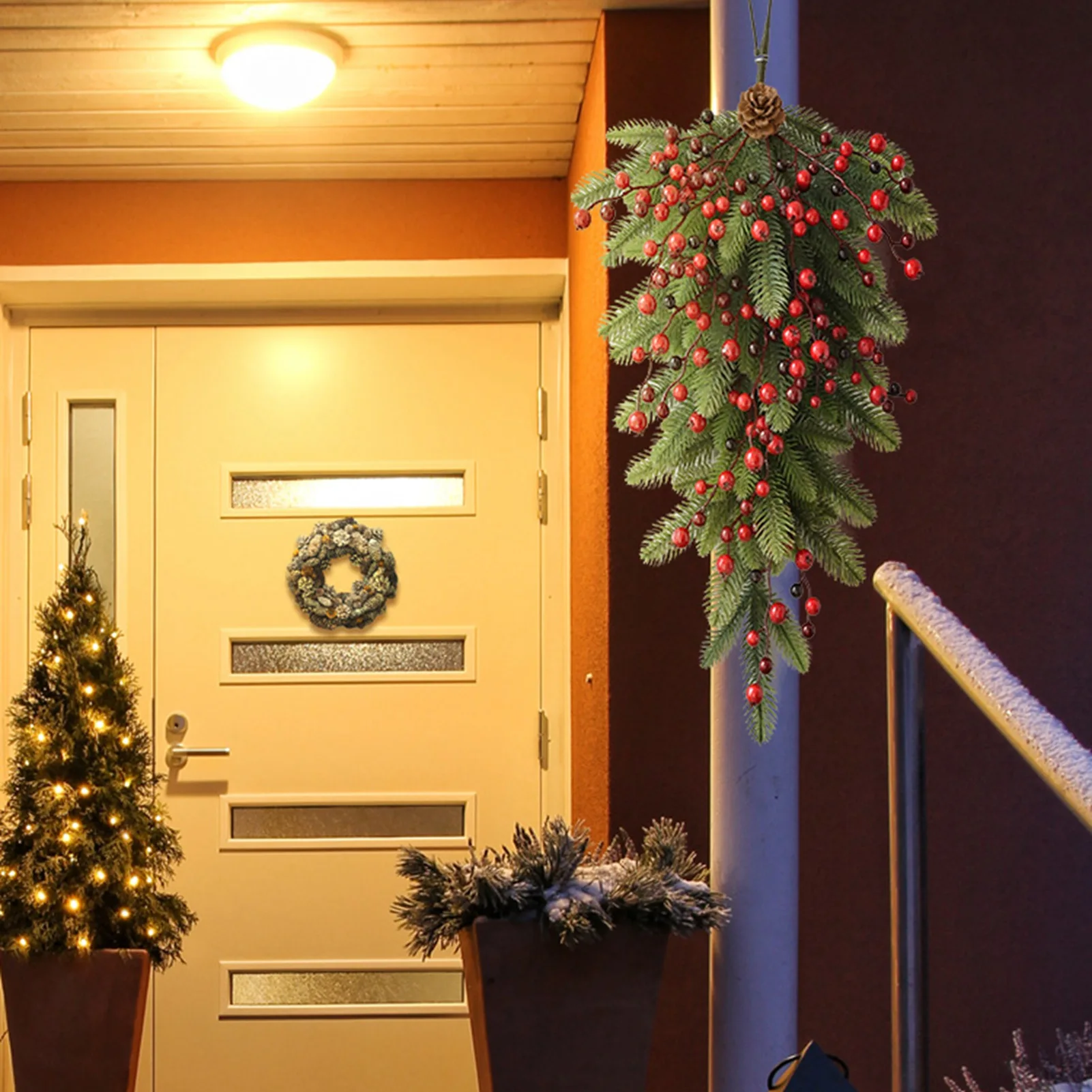 Рождественская красная фруктовая зелень декоративные украшения для новогодней