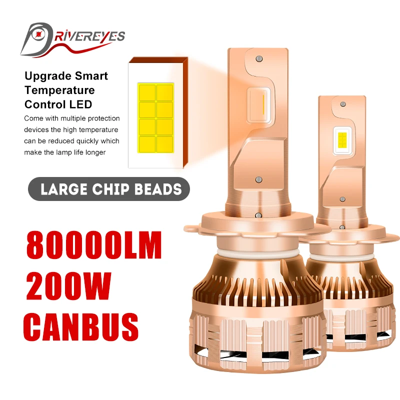 

Лампы для передних фар Turbo H7, Canbus 200W 80000LM H4 H1 HB3 9005 HB4 9006 H8 H9