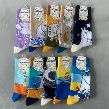 1 Pair Nordic Buddies Moomin Women Socks Cartoon Personality Skateboard Socks Anime Middle Tube Cotton Socks 