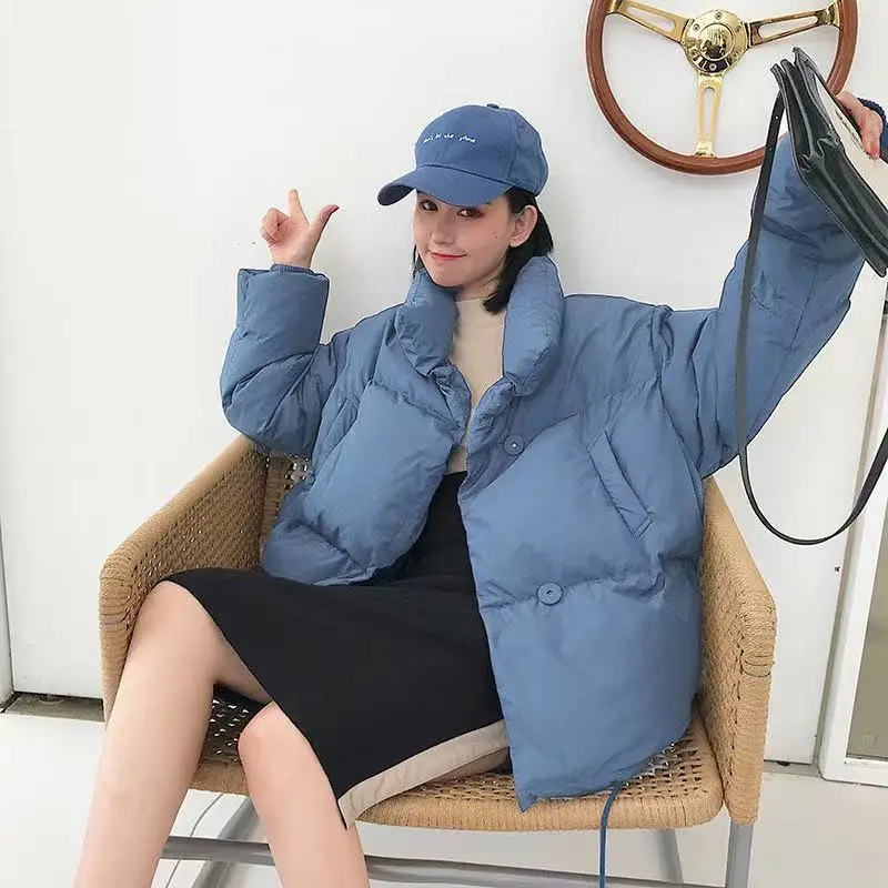 Plus Velvet Thick Autumn and Winter New Korean Version Loose Simple Fashion Trend Leisure Solid Color All-match Down Jacket
