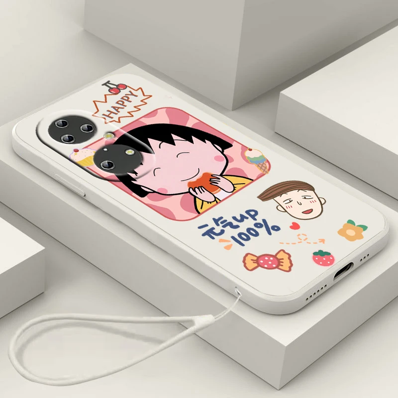 

Anime Cherry Maruko Cartoon Phone Case For Huawei P50 P40 P30 P20 Pro Lite E Nova Y70 5T 9 Y9S Y9A Y9 Y6 5G Liquid Rope Cover