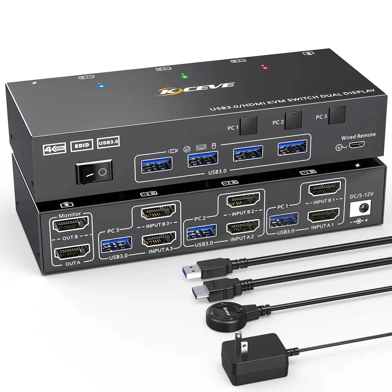 KVM-переключатель с двумя мониторами USB 3 0 HDMI 2 монитора компьютера эмулятор EDID 4K @ 60