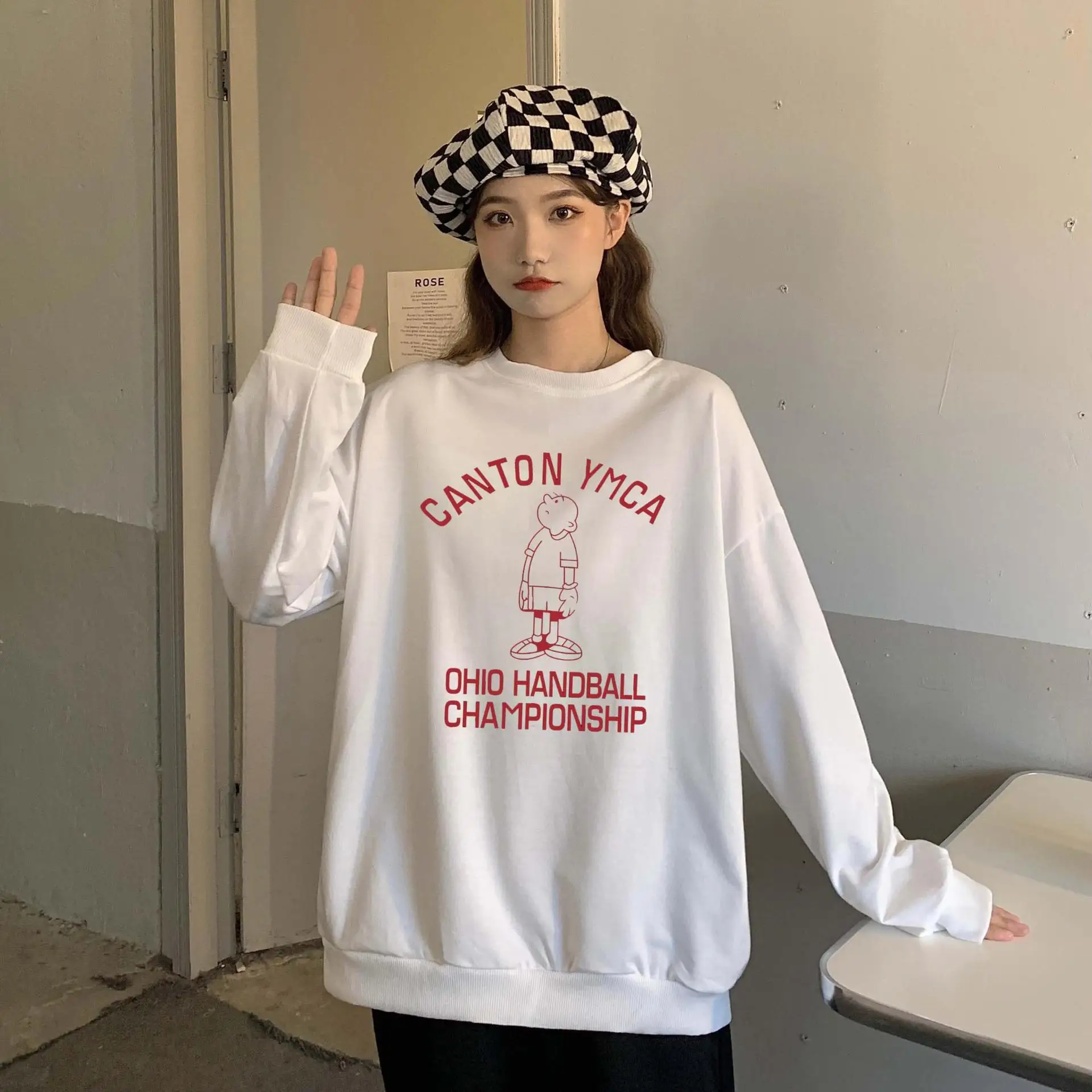 

Round neck sweater women's autumn and winter new ins cotton mid-length student loose casual top girl long-sleeved coat