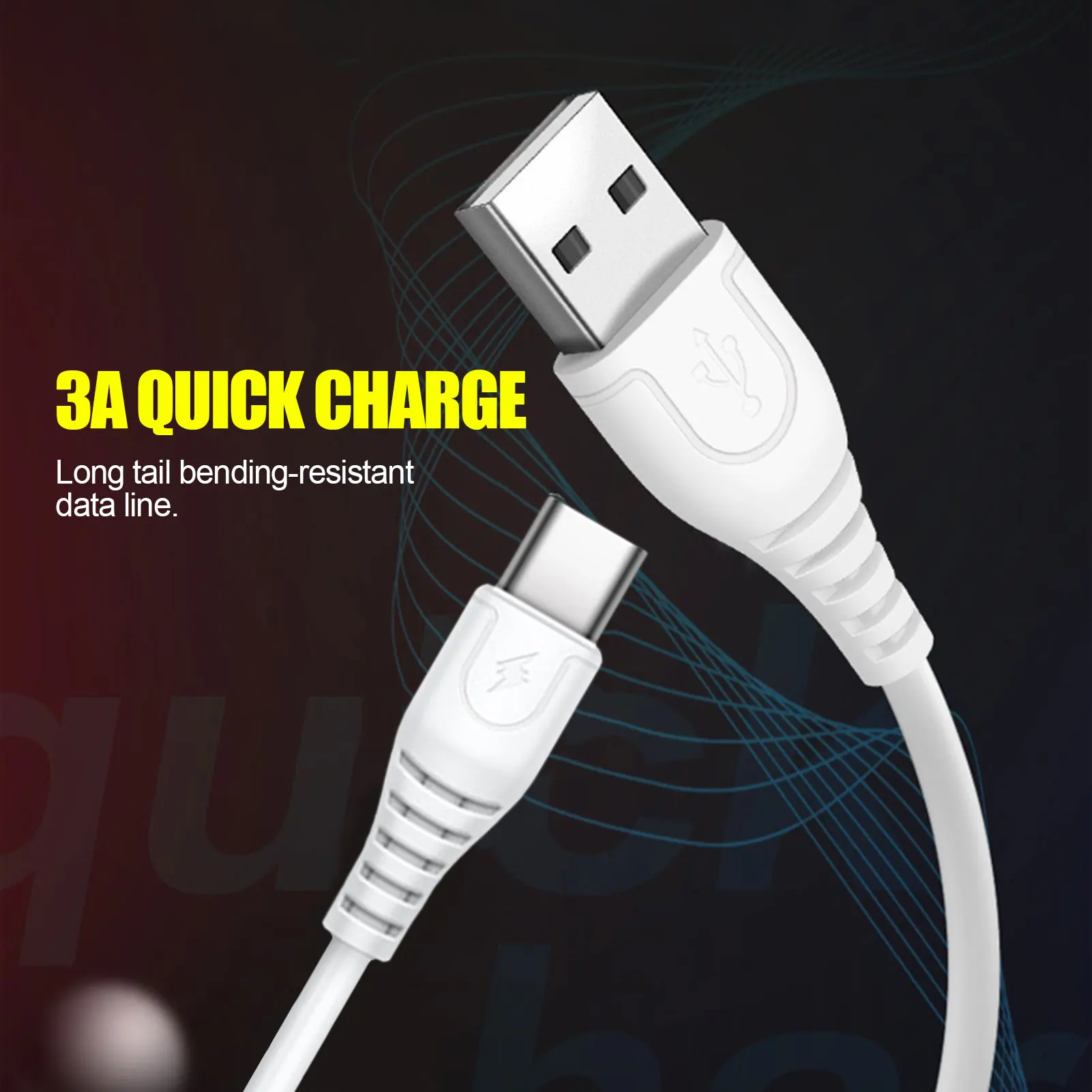 Кабель USB Type-C 3A для быстрой зарядки шнур зарядного устройства телефонные кабели и