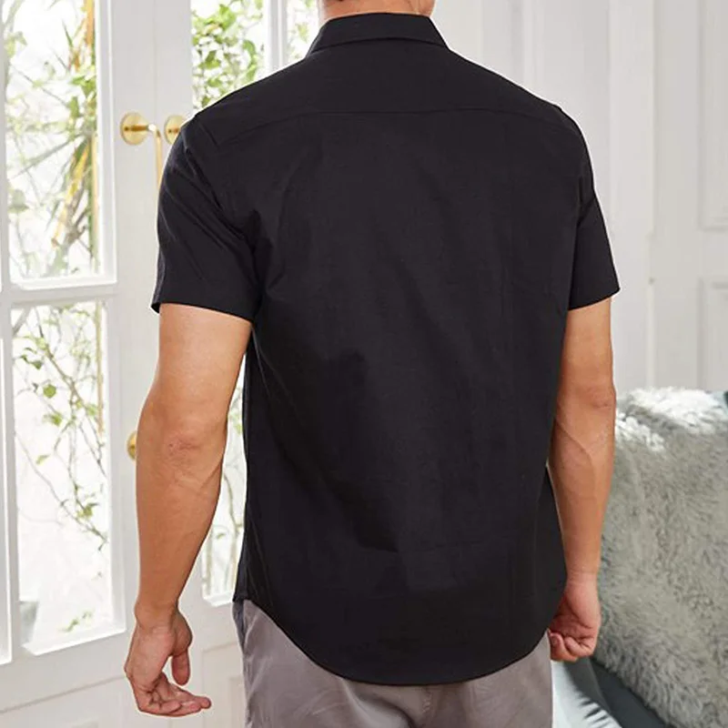 New Men's Casual Blouse Cotton Button Shirt Loose Tops Short Sleeve Tee Shirt Spring Autumn Summer Casual Handsome Men Shirt