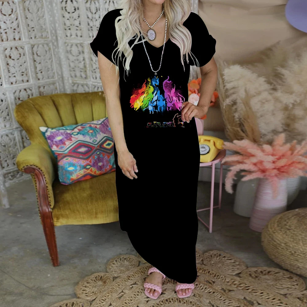 

Print Evening Dresses Split Skirt Long Dress Pikachu Pokemon Robe Fashion Zevity Summer Women 2023 Party Elegant Casual Women's