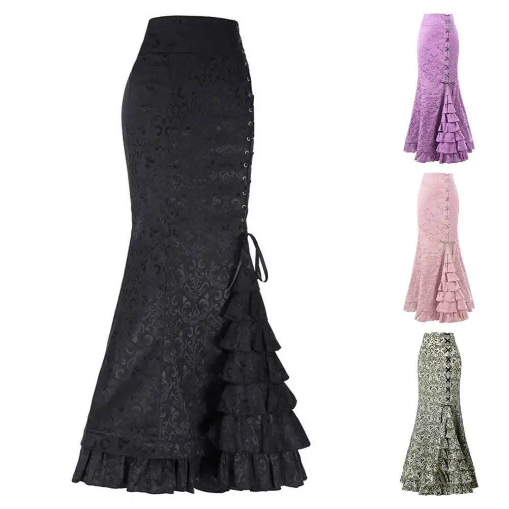 Юбка-годе Женская длинная на молнии винтажная юбка-годе со шнуровкой с оборками