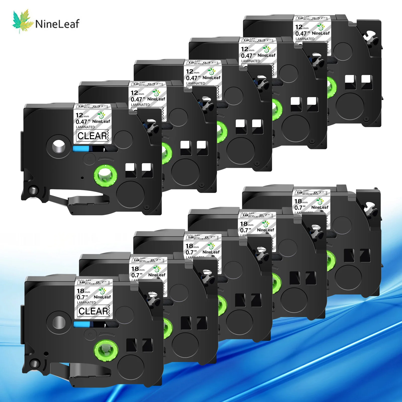 

10PK Black on Clear 12+18mm Combination Set Label Tapes Compatible for Brother TZE 131 121 141 Tapes for P-Touch Label Printers