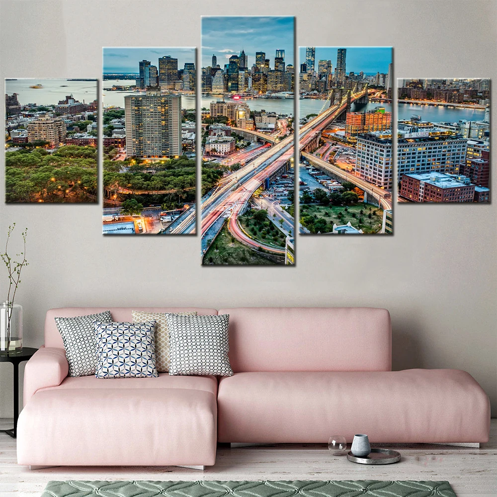 

5 Pieces New York City Bridge Night View Art Poster Canvas Painting Mordern Home Decor Wall Picture Interior Poster Accessories