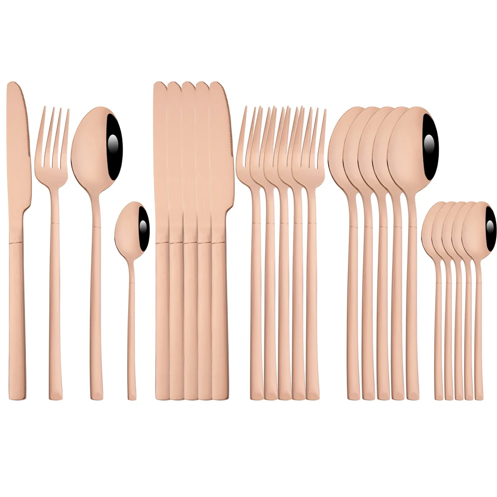 

Набор столовых приборов из нержавеющей стали в западном стиле, комплект из 24 приборов розового золота, вилка, нож, ложка, столовые приборы
